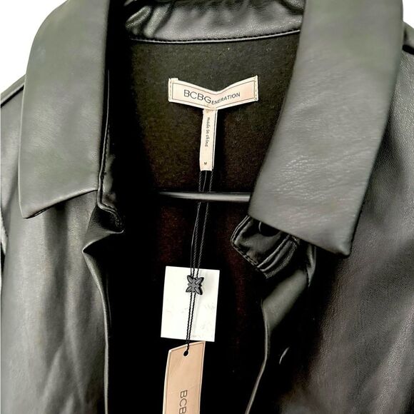 BCBGeneration Black Faux Leather Button Front Shirt - Picture 7 of 10